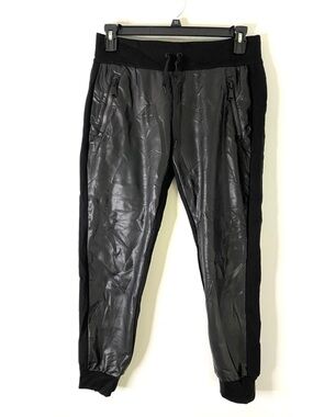Alp N Rock Faux Leather Front Jogger Pants Black Hybrid Athleisure Drawstring